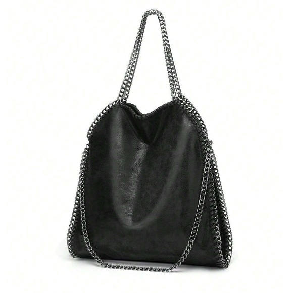 016 Luxe Soft Vegan Leather Chain Shoulder Tote Bag - Picture 2 of 7